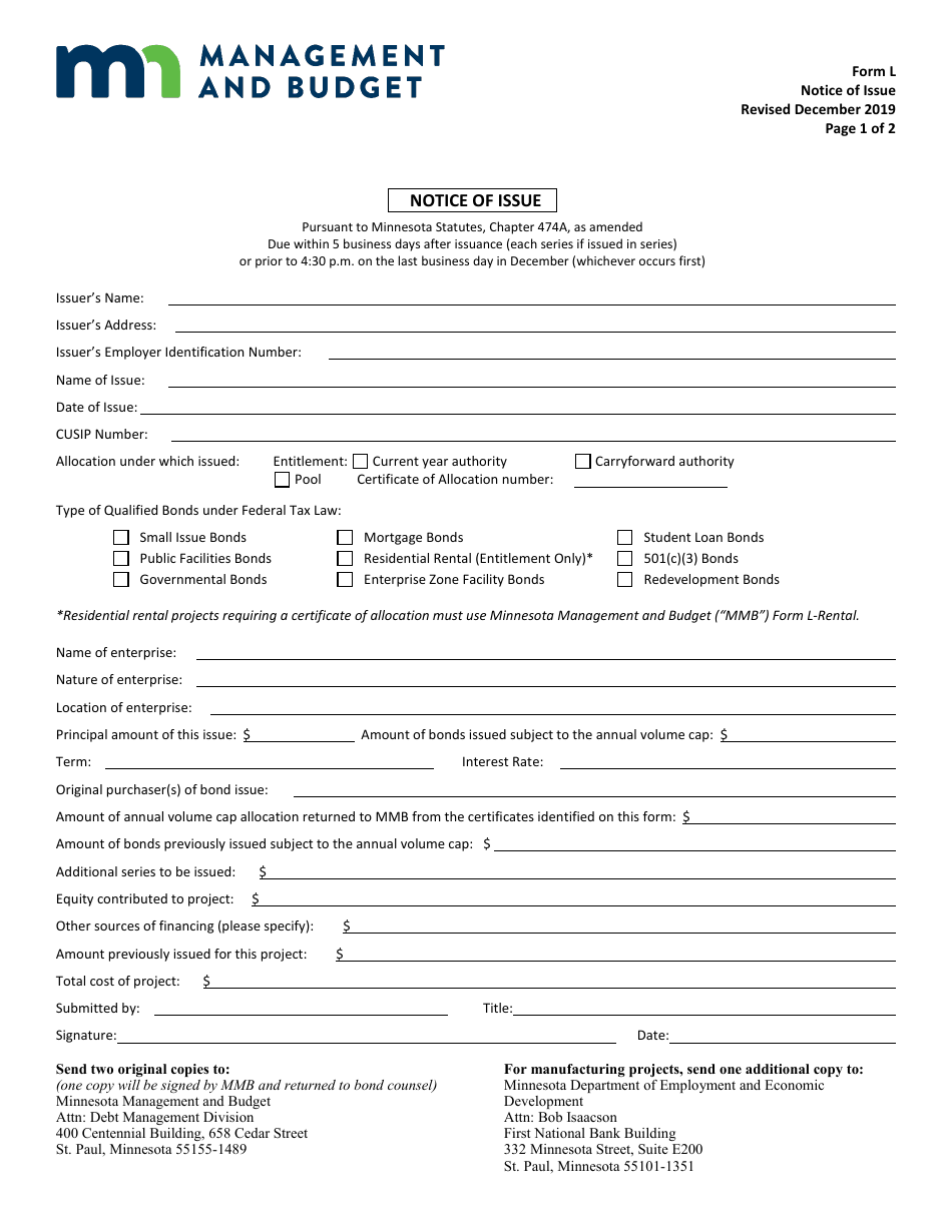 Form L Notice of Issue - Minnesota, Page 1