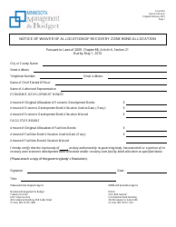 Document preview: Form RZ2 Notice of Waiver of Allocation of Recovery Zone Bond Allocation - Minnesota