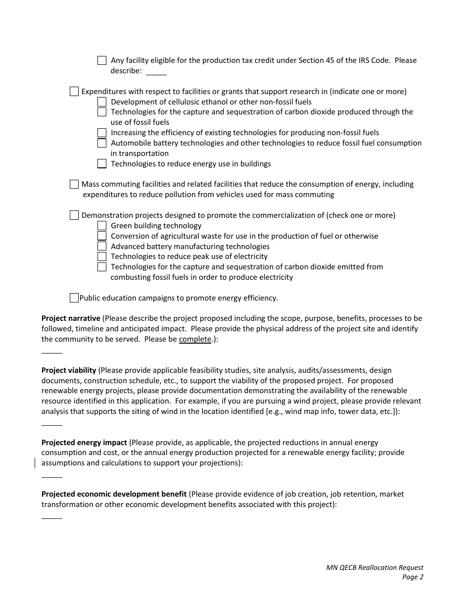 Request for Reallocation of Qualified Energy Conservation Bond Allocation - Minnesota, Page 2
