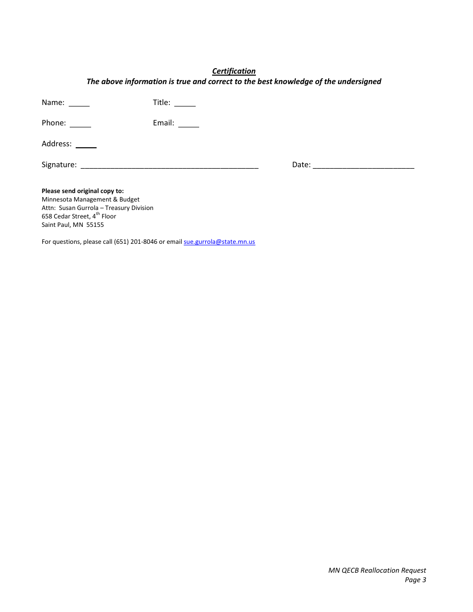Request for Reallocation of Qualified Energy Conservation Bond Allocation - Minnesota, Page 3