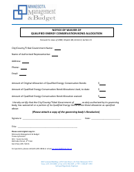 Document preview: Notice of Waiver of Qualified Energy Conservation Bond Allocation - Minnesota