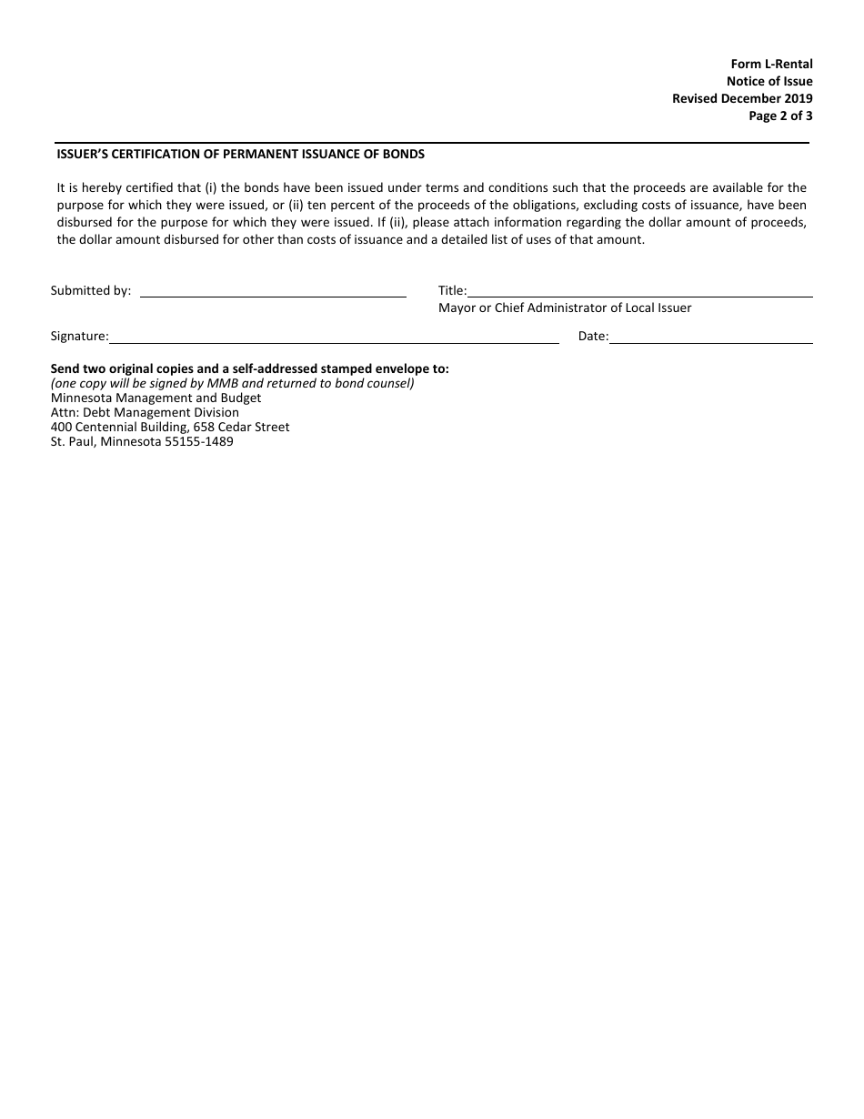 Form L-RENTAL Notice of Issue - Residential Rental Projects - Minnesota, Page 2