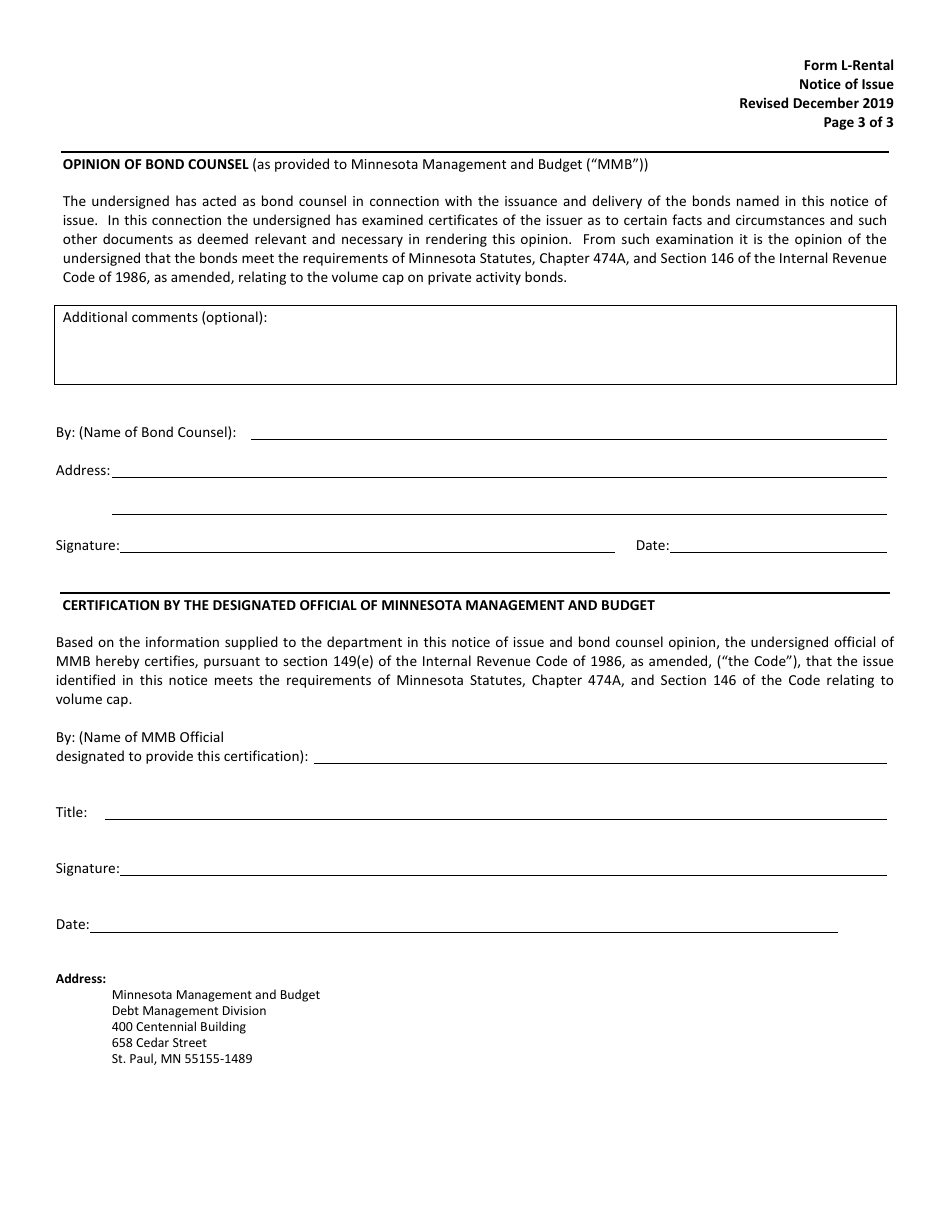 Form L-RENTAL Notice of Issue - Residential Rental Projects - Minnesota, Page 3