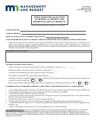 Document preview: Form H-RENTAL Application for Allocation of Bonding Authority for Residential Rental Projects - Minnesota