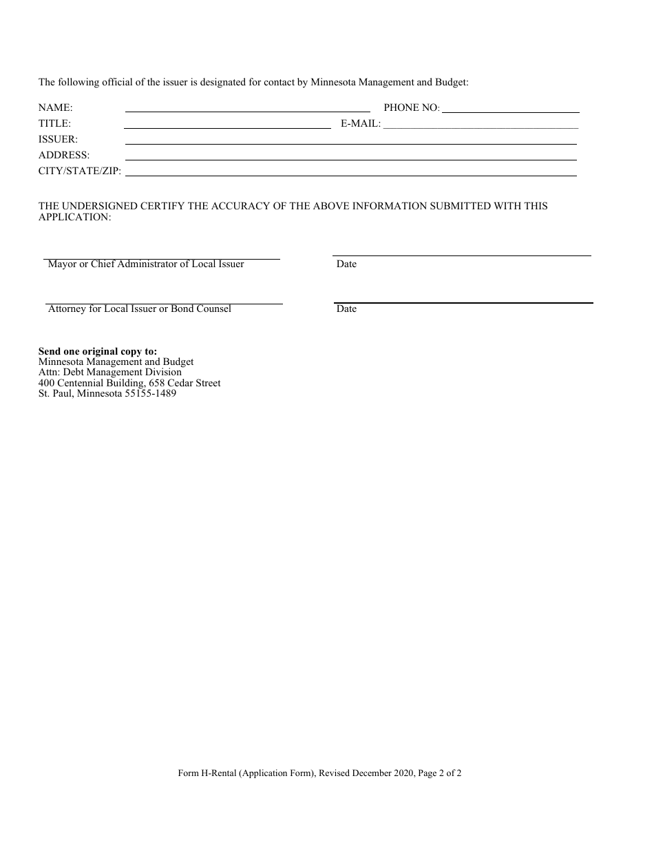 Form H-RENTAL Application for Allocation of Bonding Authority for Residential Rental Projects - Minnesota, Page 2