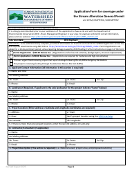 Document preview: Application Form for Coverage Under the Stream Alteration General Permit - Vermont