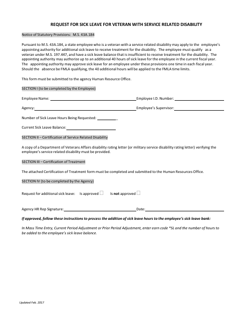 Request for Sick Leave for Veteran With Service Related Disability - Minnesota Download Pdf