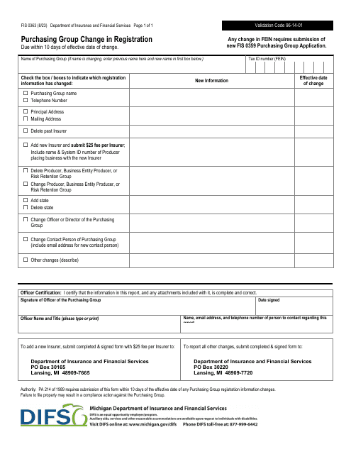 Form FIS0363 Purchasing Group Change in Registration - Michigan