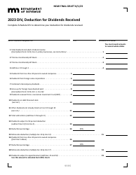 Document preview: Form DIV Deduction for Dividends Received - Draft - Minnesota, 2023