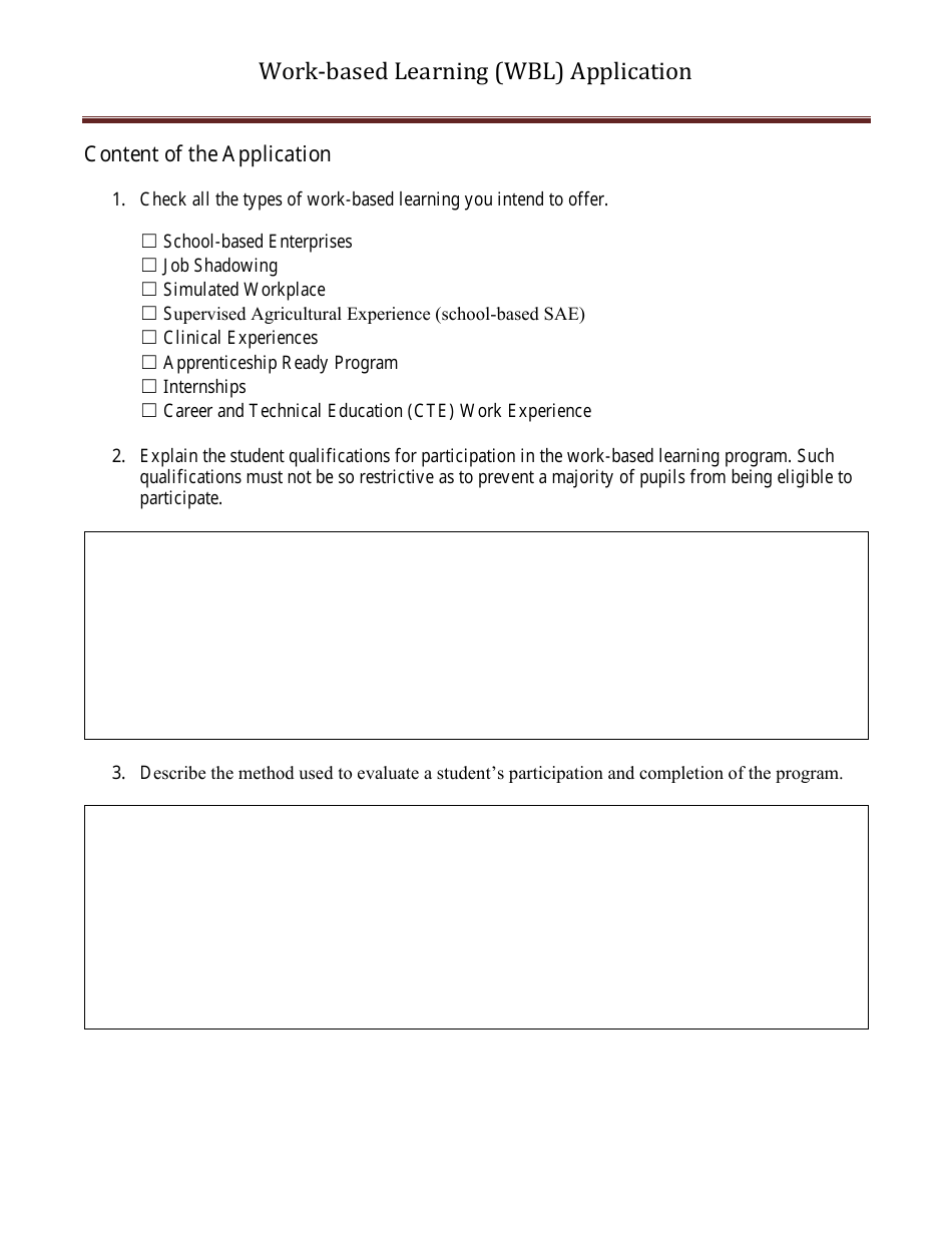 Work-Based Learning (Wbl) Application - Nevada, Page 3