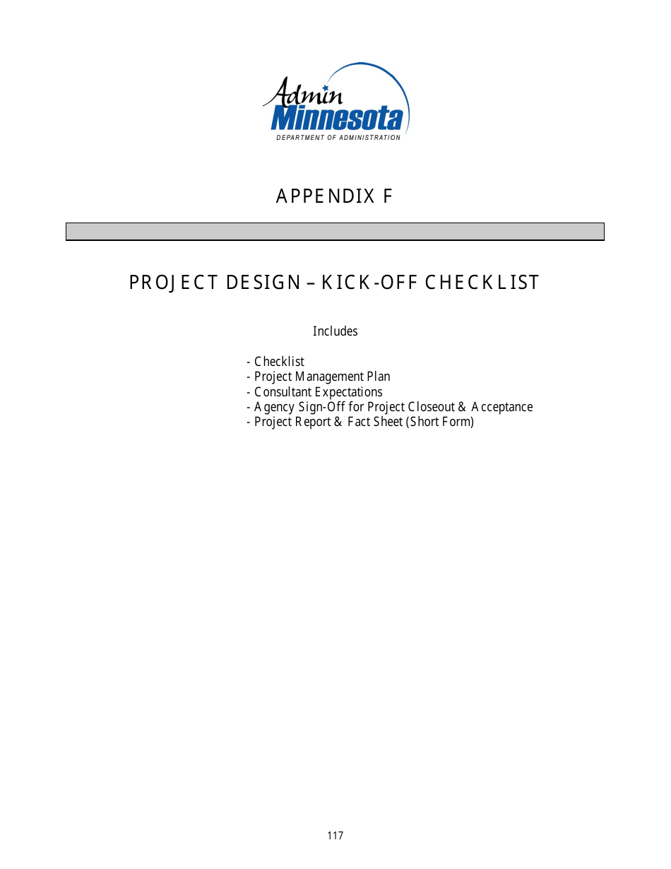Appendix F Project Design - Kick-Off Checklist - Minnesota, Page 1