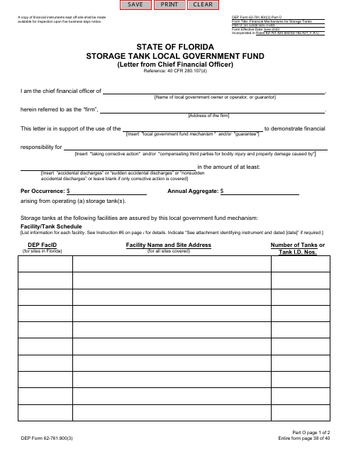 DEP Form 62-761.900(3) Part O  Printable Pdf
