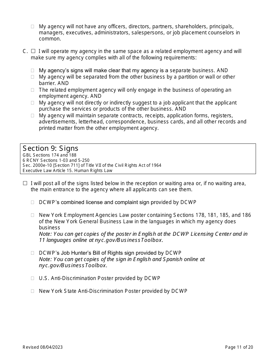 Employment Agency Self-certification - New York City, Page 11