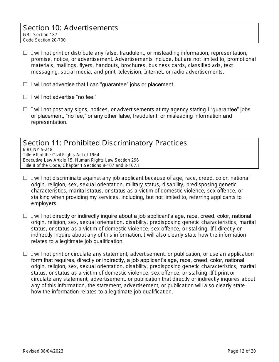 Employment Agency Self-certification - New York City, Page 12