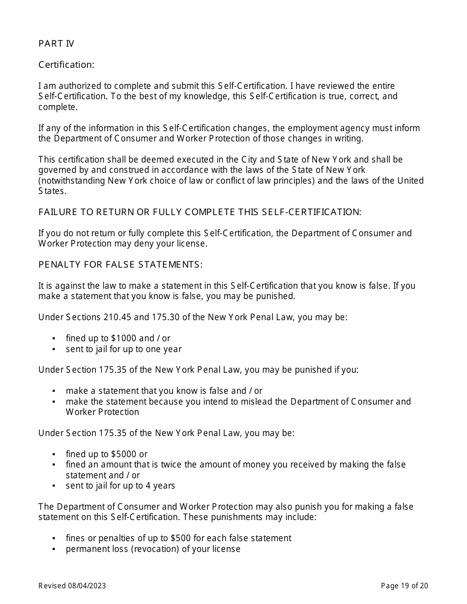 Employment Agency Self-certification - New York City, Page 19