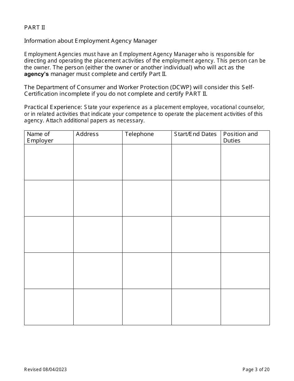 Employment Agency Self-certification - New York City, Page 3