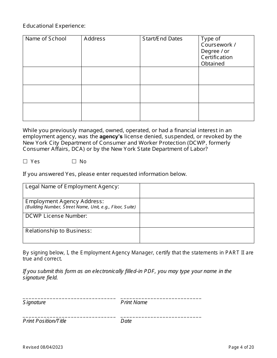 Employment Agency Self-certification - New York City, Page 4