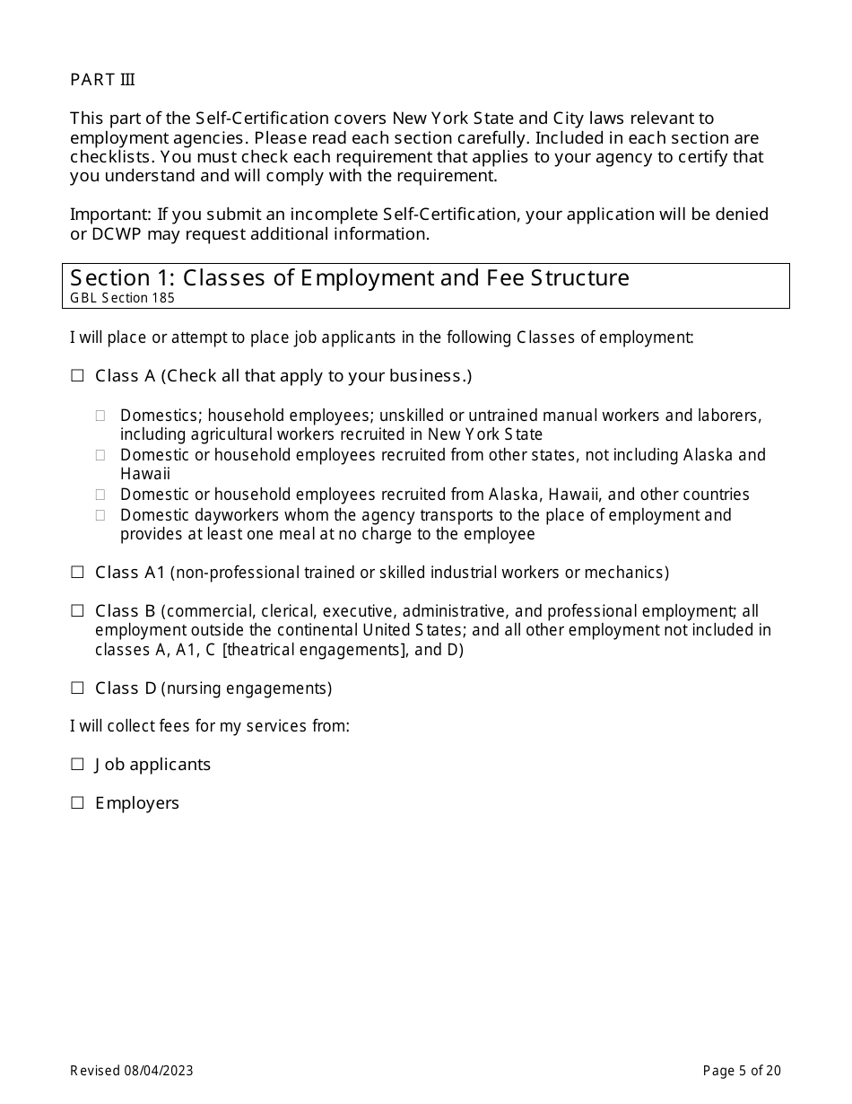 Employment Agency Self-certification - New York City, Page 5