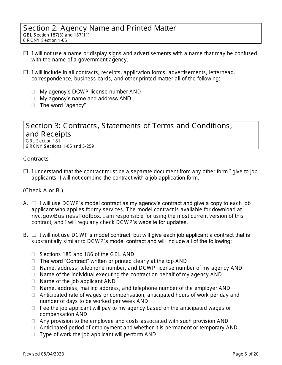 Employment Agency Self-certification - New York City, Page 6