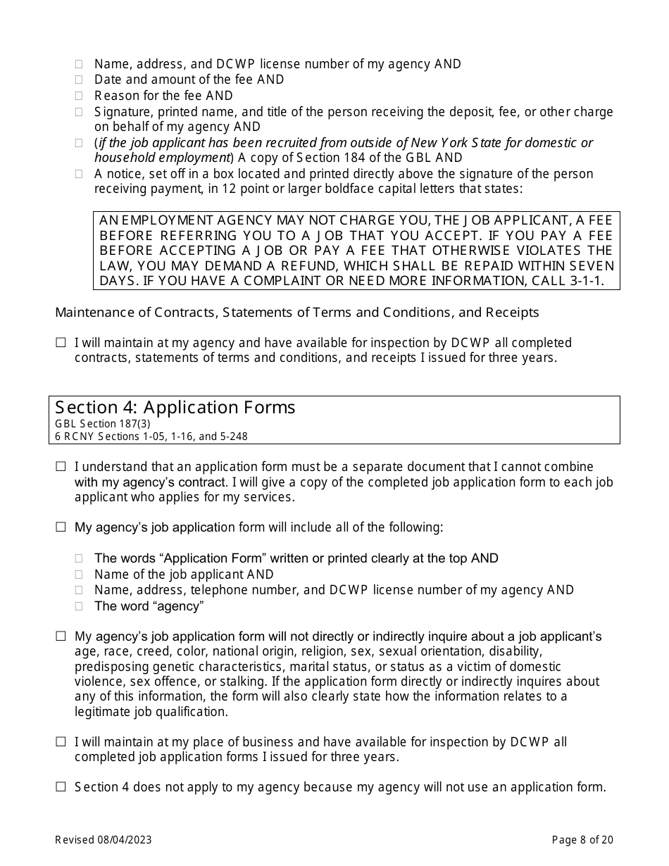 New York City Employment Agency Self-certification Download Printable ...