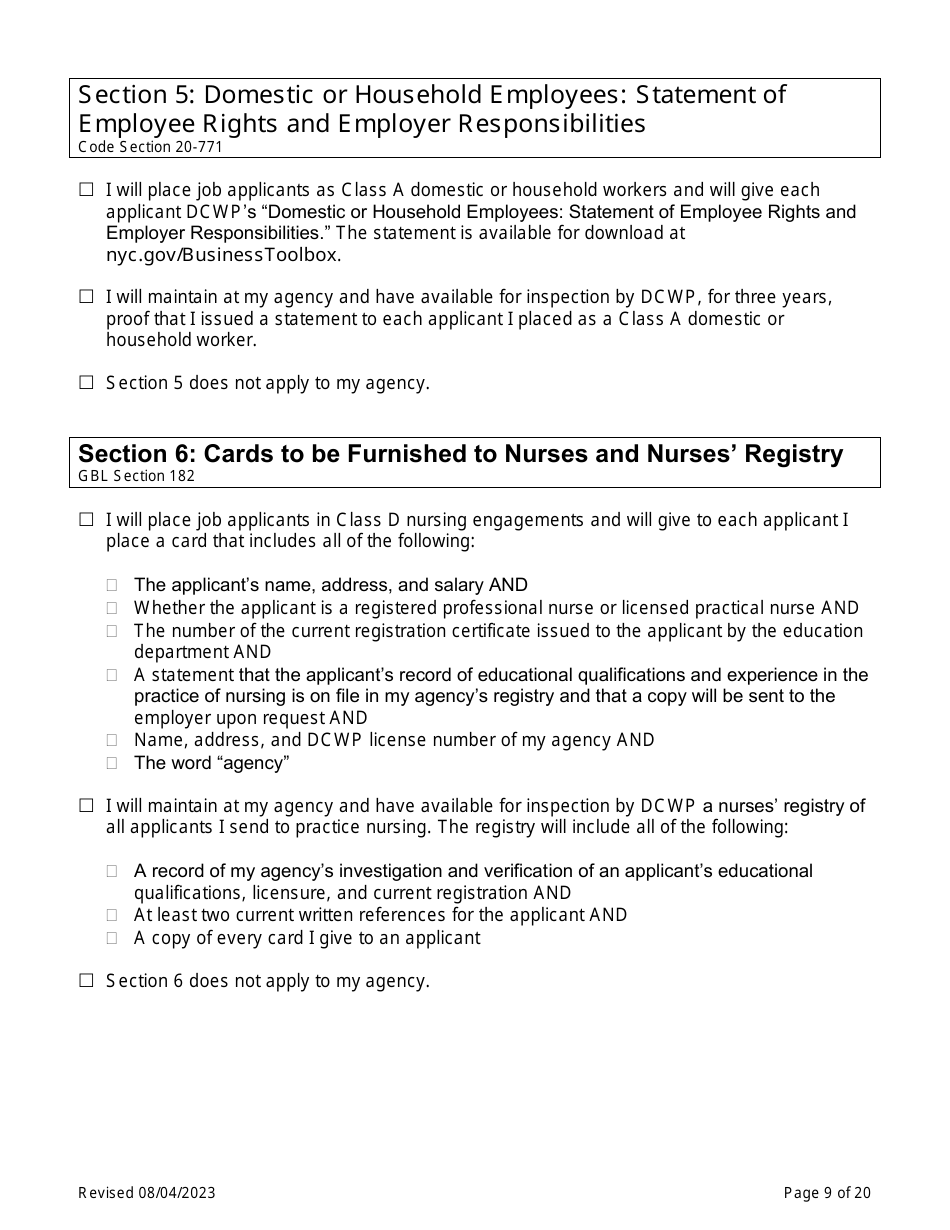 Employment Agency Self-certification - New York City, Page 9
