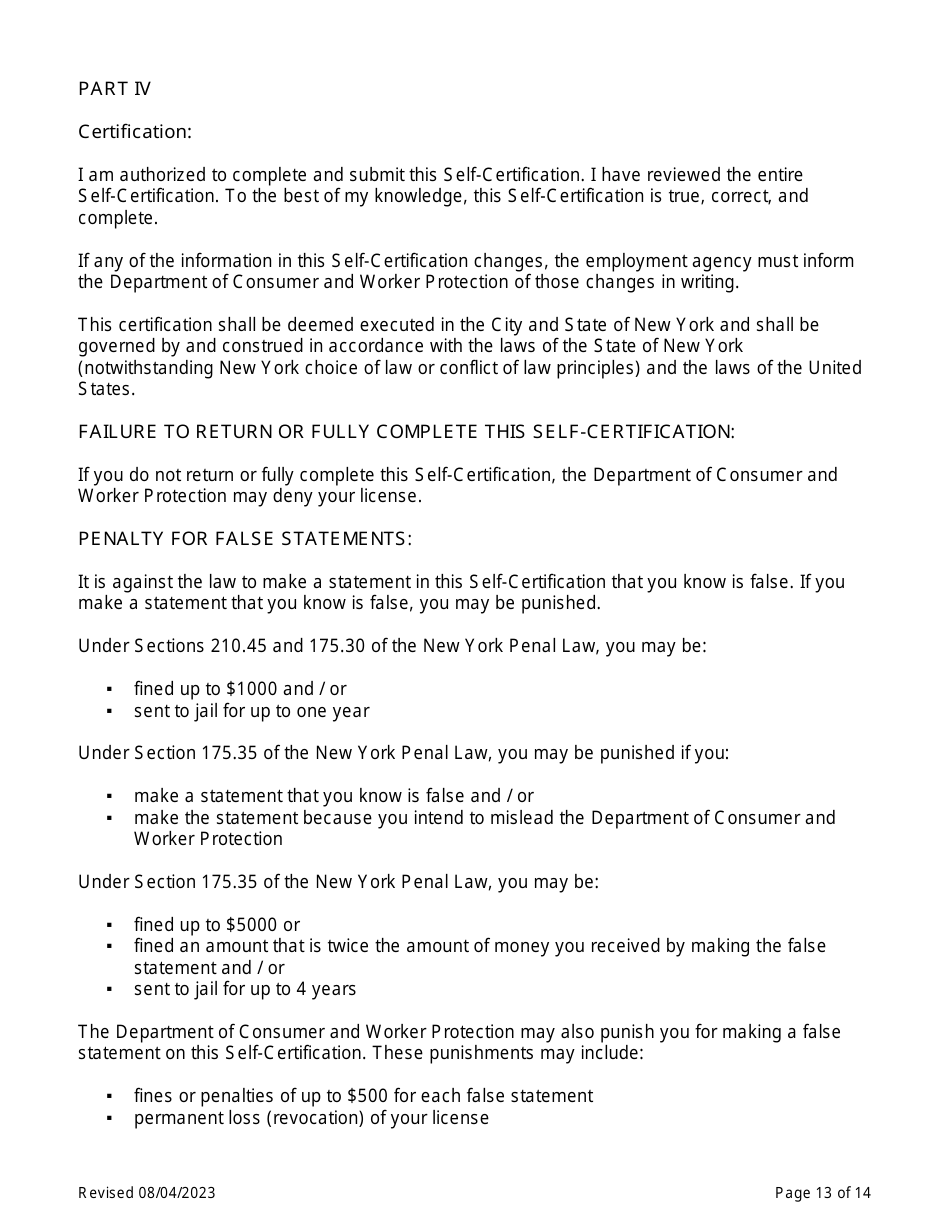 Theatrical Employment Agency Self-certification - New York City, Page 13