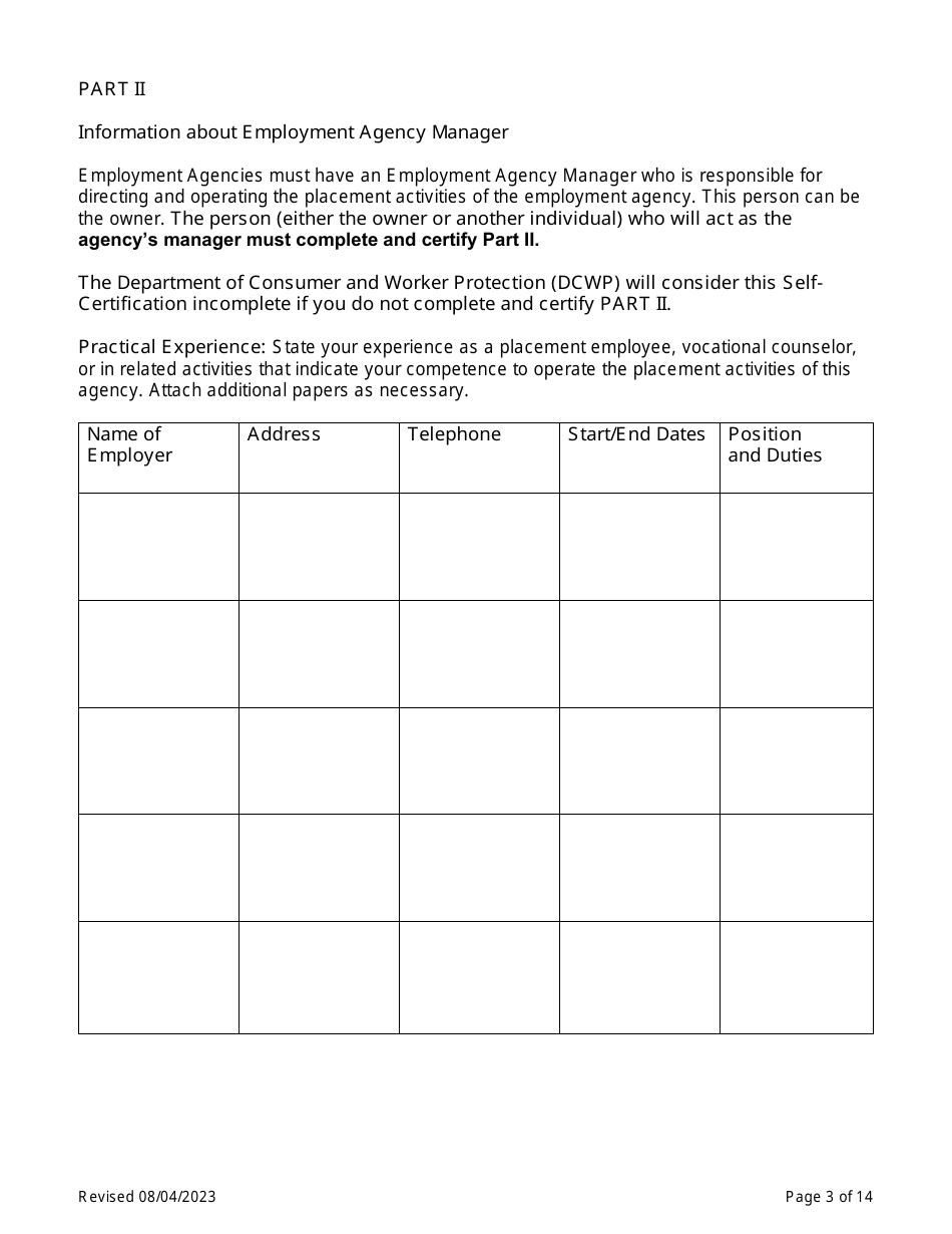 Theatrical Employment Agency Self-certification - New York City, Page 3