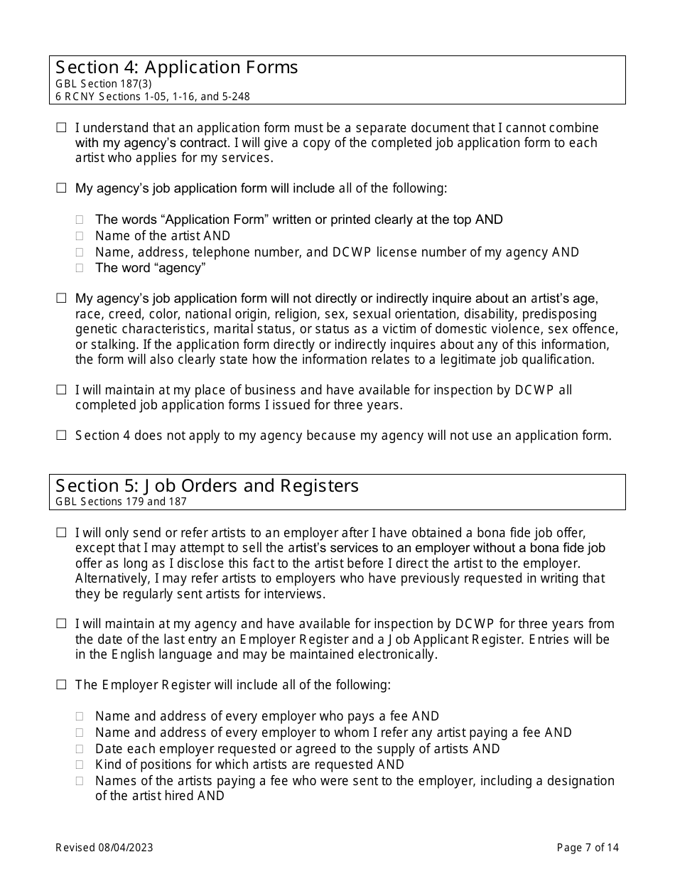 Theatrical Employment Agency Self-certification - New York City, Page 7