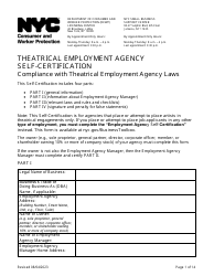 Document preview: Theatrical Employment Agency Self-certification - New York City