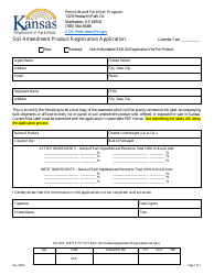 Document preview: Soil Amendment Product Registration Application - Kansas
