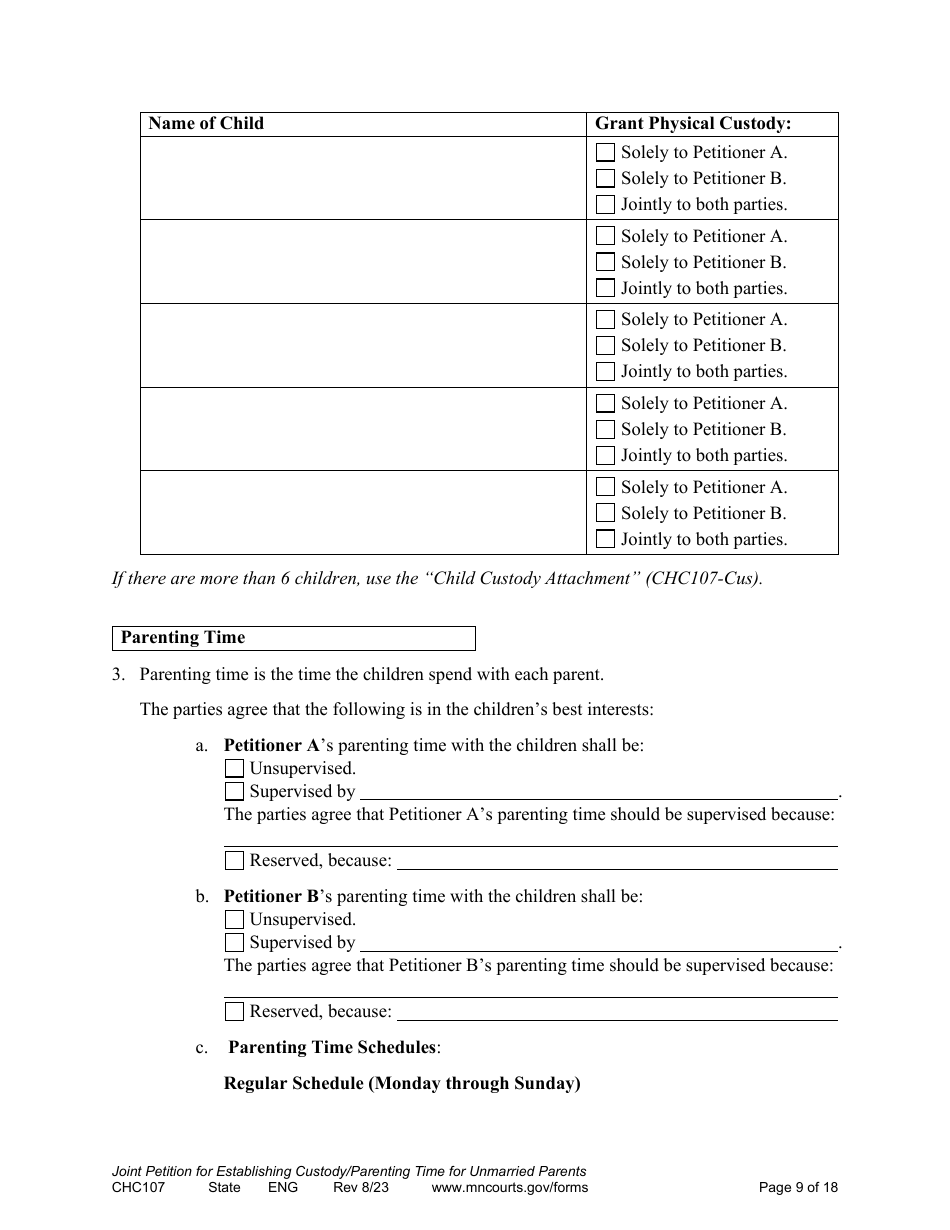 Form CHC107 Download Printable PDF or Fill Online Joint Petition ...