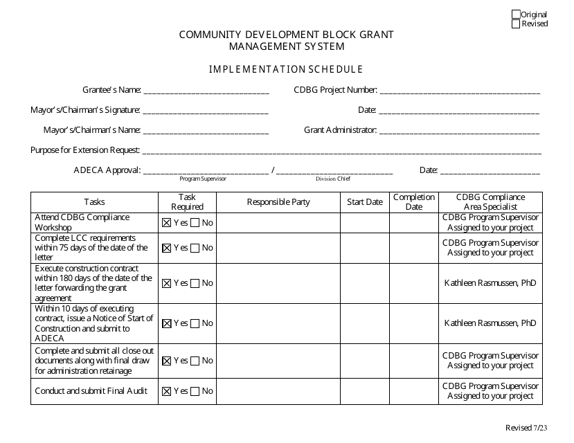 Implementation Schedule - Community Development Block Grant - Alabama