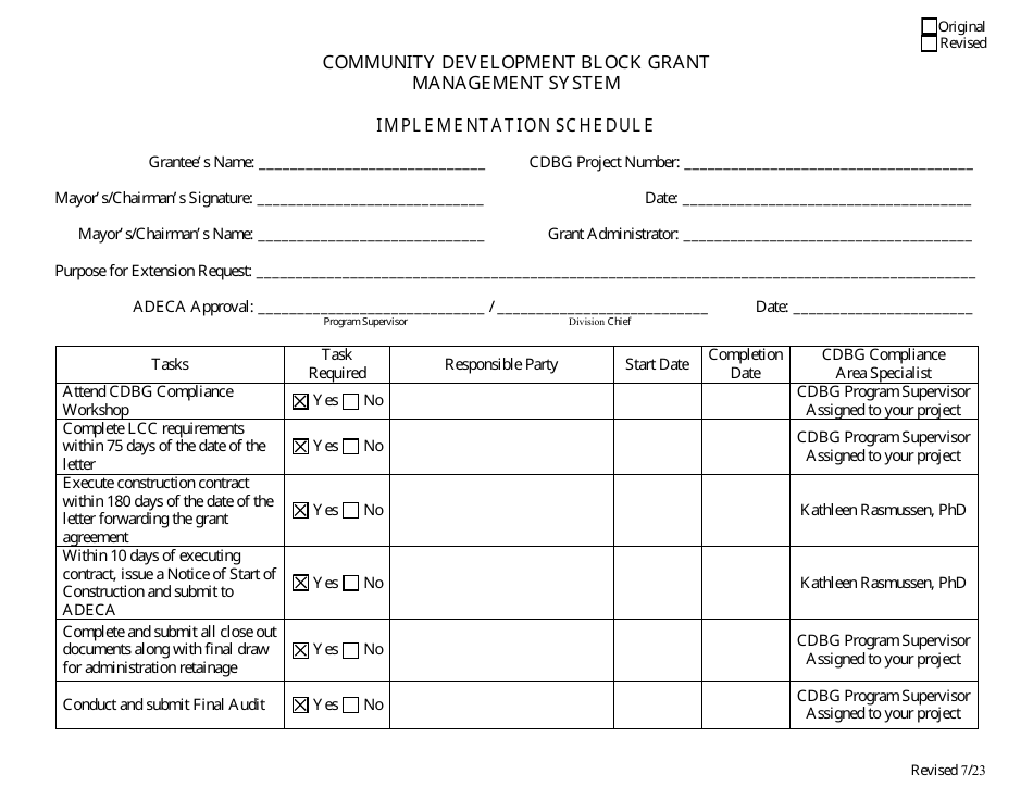 Alabama Implementation Schedule Community Development Block Grant