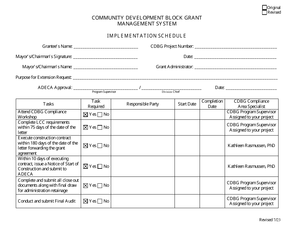 Implementation Schedule - Community Development Block Grant - Alabama, Page 1