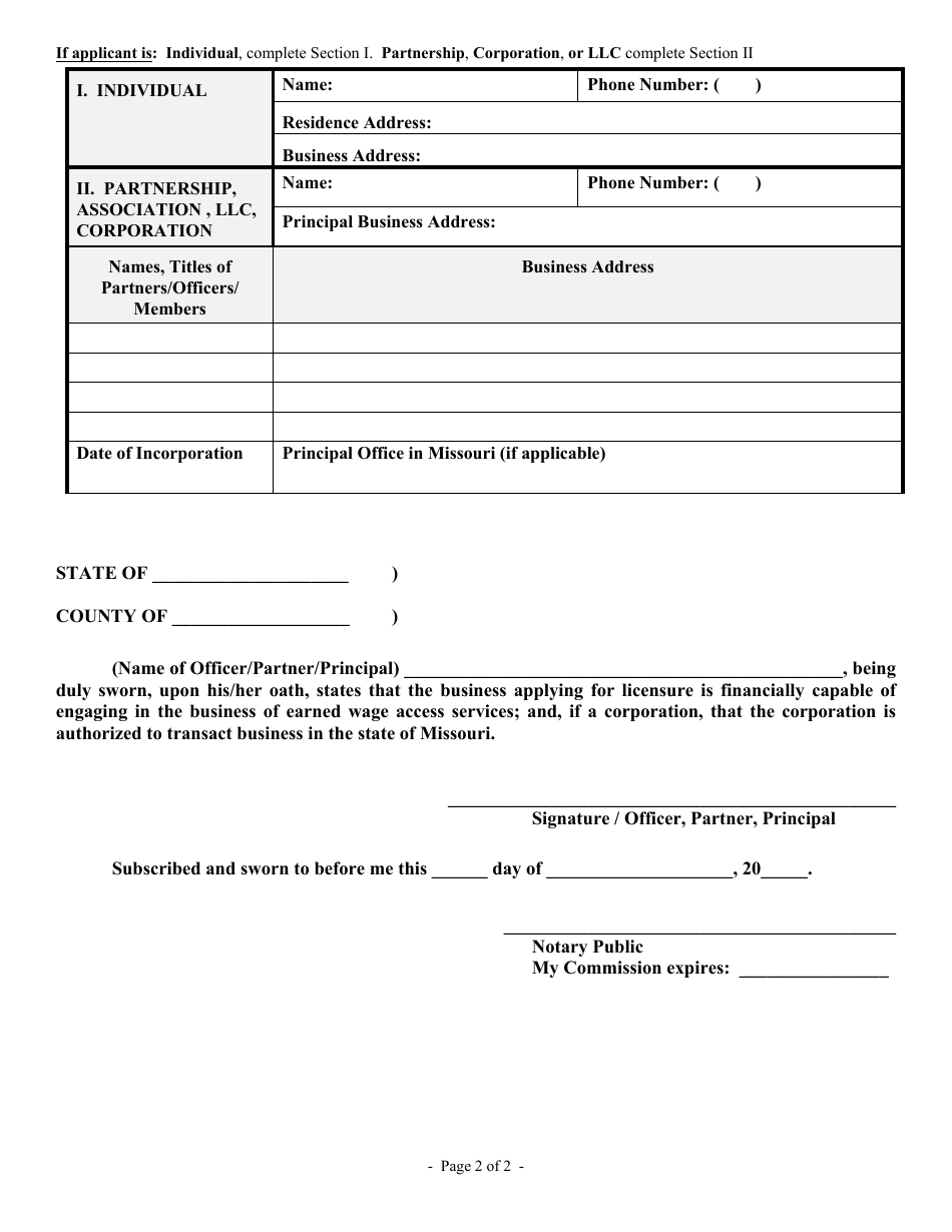 Application for Earned Wage Access Services Provider - Missouri, Page 3