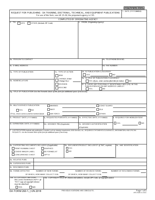 DA Form 260-1  Printable Pdf