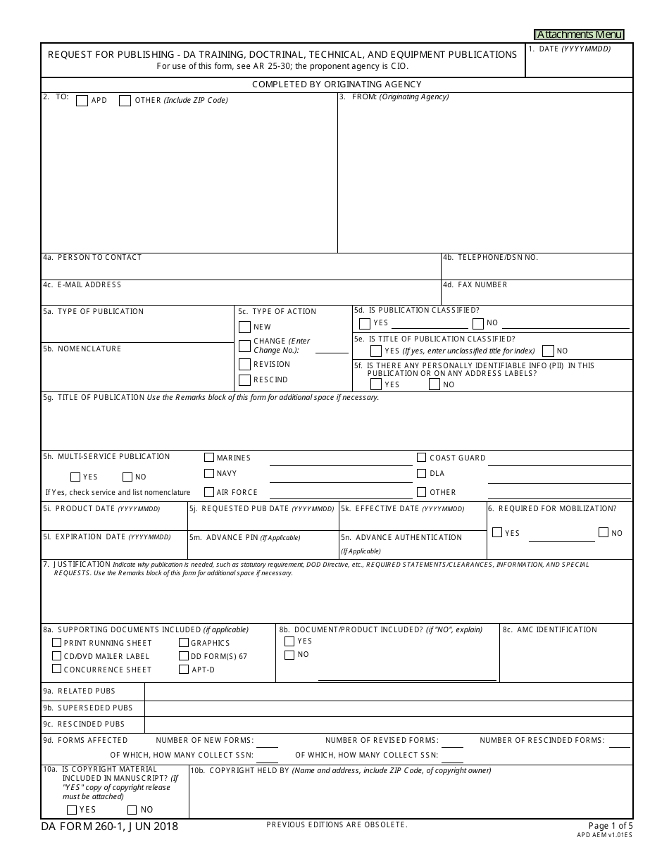 DA Form 260-1 - Fill Out, Sign Online and Download Fillable PDF ...