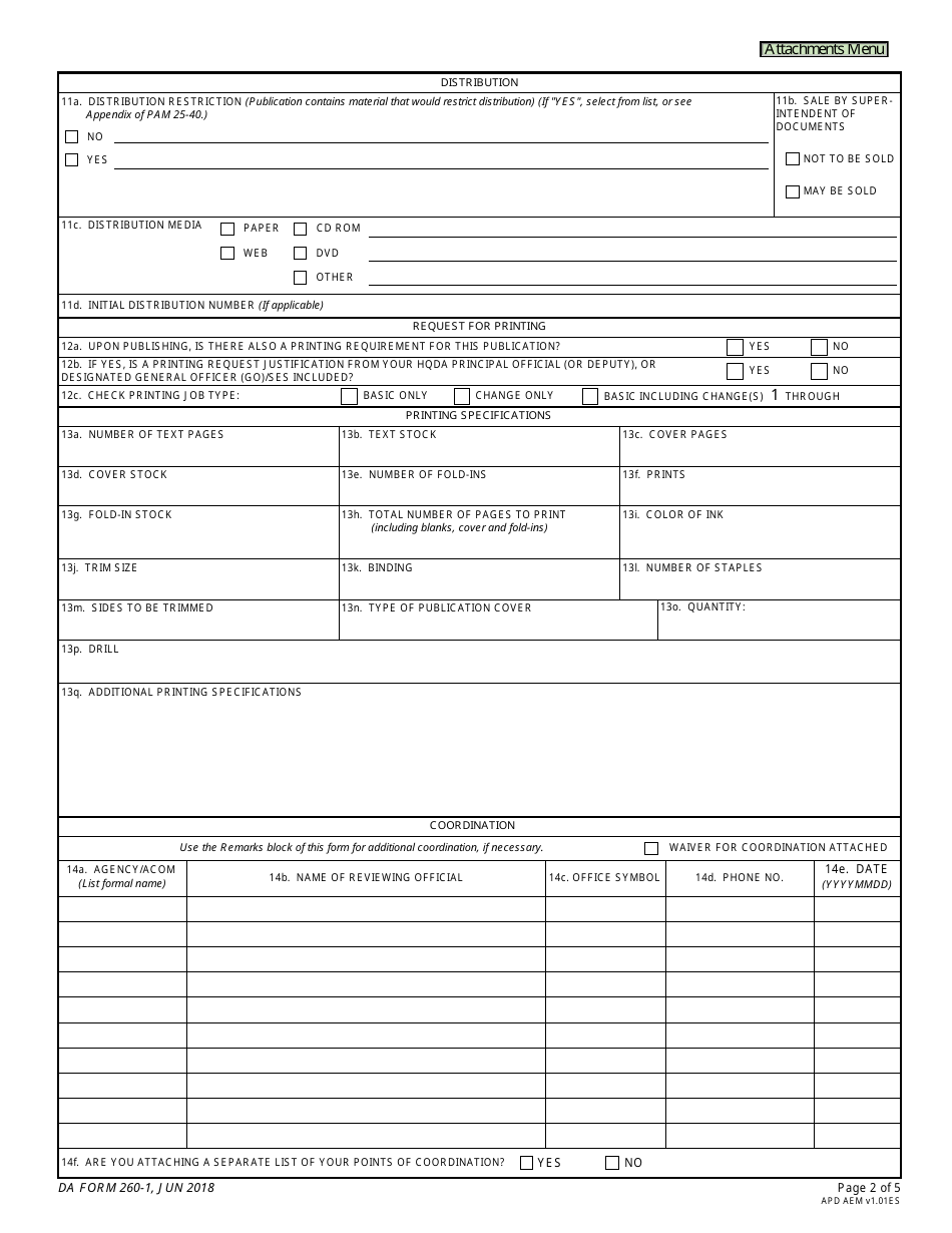 DA Form 260-1 Request for Publishing - DA Training, Doctrinal, Technical, and Equipment Publications, Page 2
