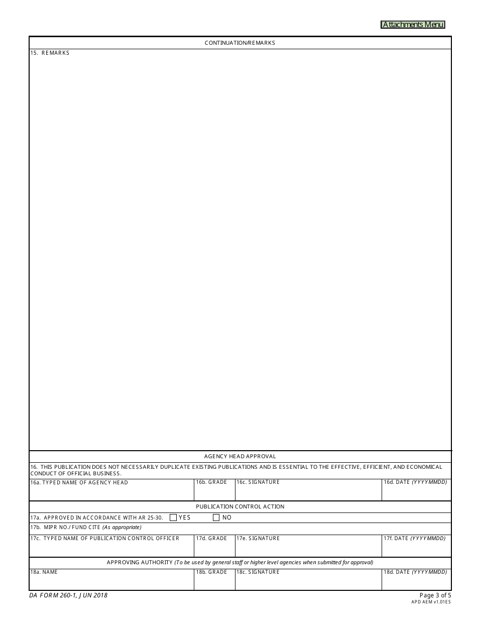 DA Form 260-1 Request for Publishing - DA Training, Doctrinal, Technical, and Equipment Publications, Page 3