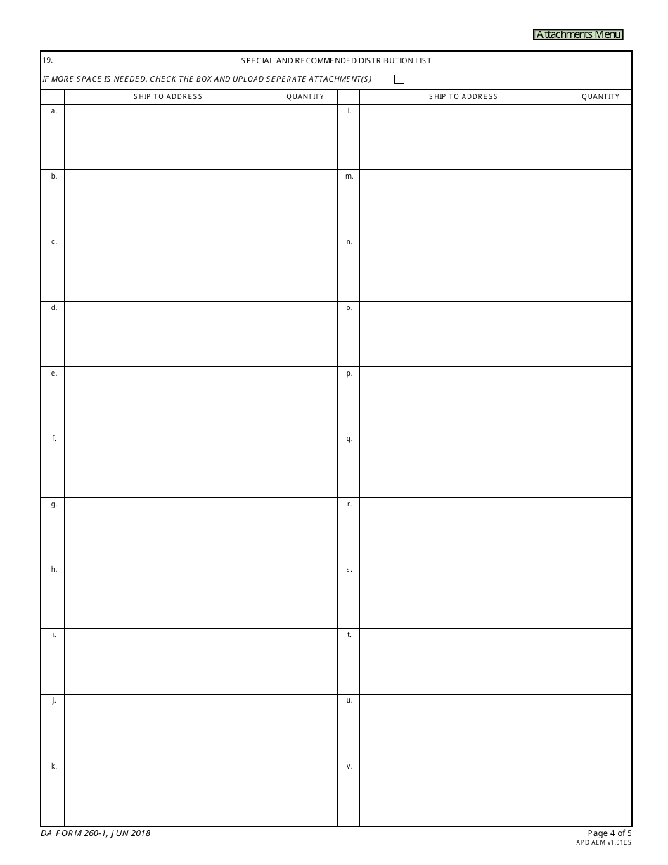 DA Form 260-1 Request for Publishing - DA Training, Doctrinal, Technical, and Equipment Publications, Page 4