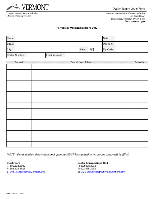 Form VG-019  Printable Pdf