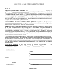Document preview: Consumer Legal Funding Company Bond - Missouri