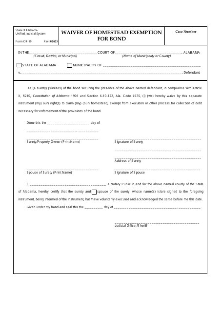 Form CR-19  Printable Pdf