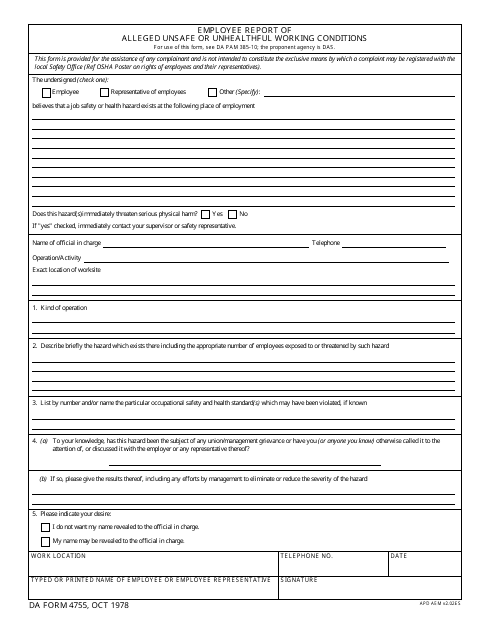 DA Form 4755  Printable Pdf