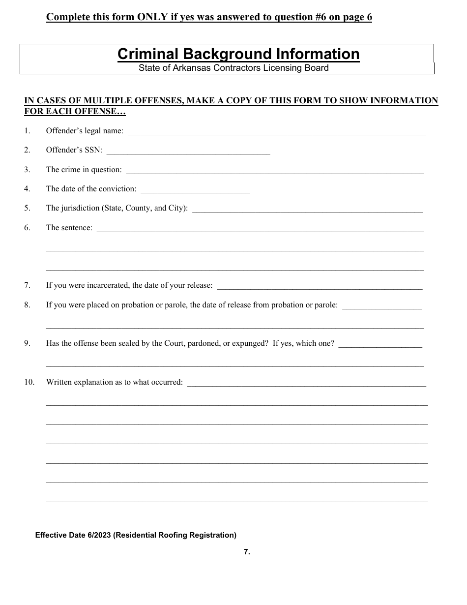 Residential Roofing Registration Application - Arkansas, Page 7