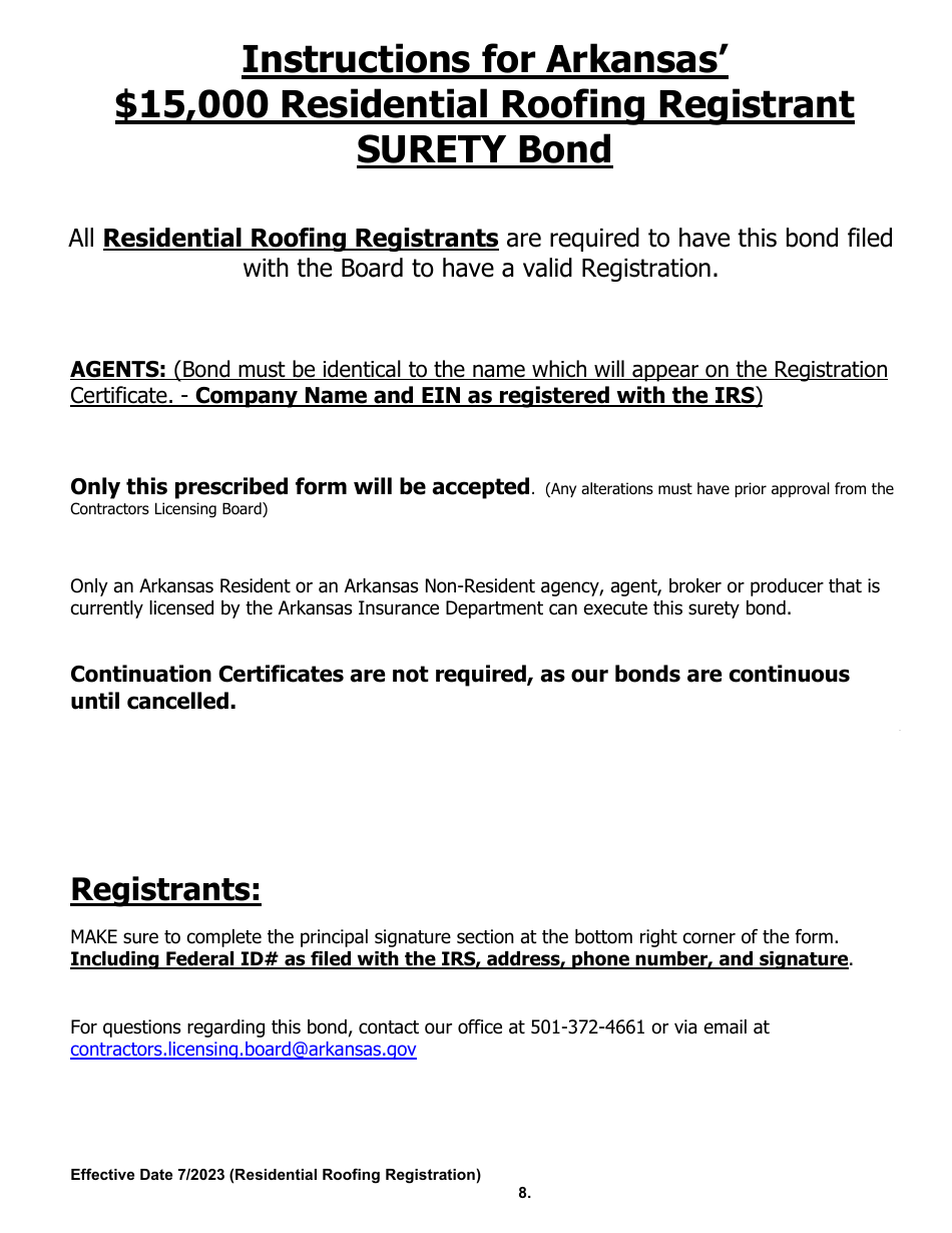Residential Roofing Registration Application - Arkansas, Page 8