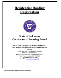 Document preview: Residential Roofing Registration Application - Arkansas
