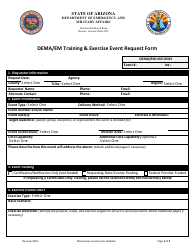 Document preview: Dema/Em Training & Exercise Event Request Form - Arizona