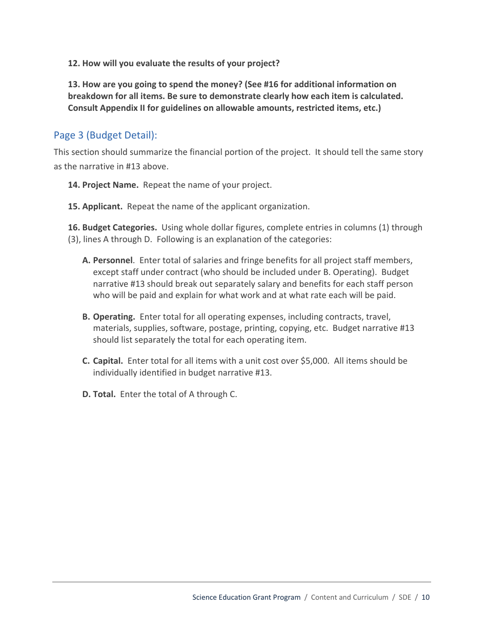 Science Education Grant Program Application - Idaho, Page 10