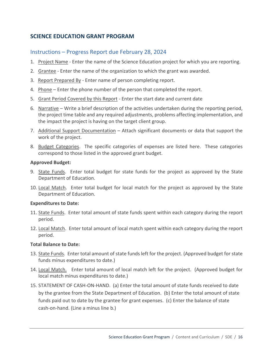 Science Education Grant Program Application - Idaho, Page 16